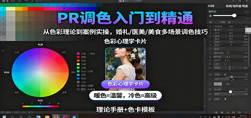 PR调色入门到精通：从色彩理论到案例实操，婚礼/医美/美食多场景调色技巧-靠谱项目库