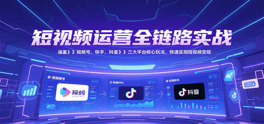 短视频运营全链路实战，涵盖视频号、快手、抖音三大平台核心玩法，快速实现变现！-靠谱项目库