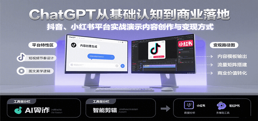 ChatGPT从基础认知到商业落地，实战演示抖音、小红书等平台的内容创作与变现-靠谱项目库