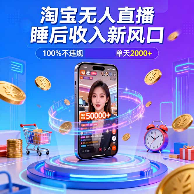 （16822期）淘宝无人直播，不违规不封号，直播100小时卖了5万，年底旺季！-靠谱项目库