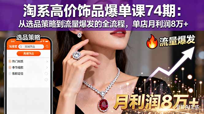 （16351期）淘系高价饰品爆单课74期：从选品策略到流量爆发的全流程，单店月利润8万+-靠谱项目库