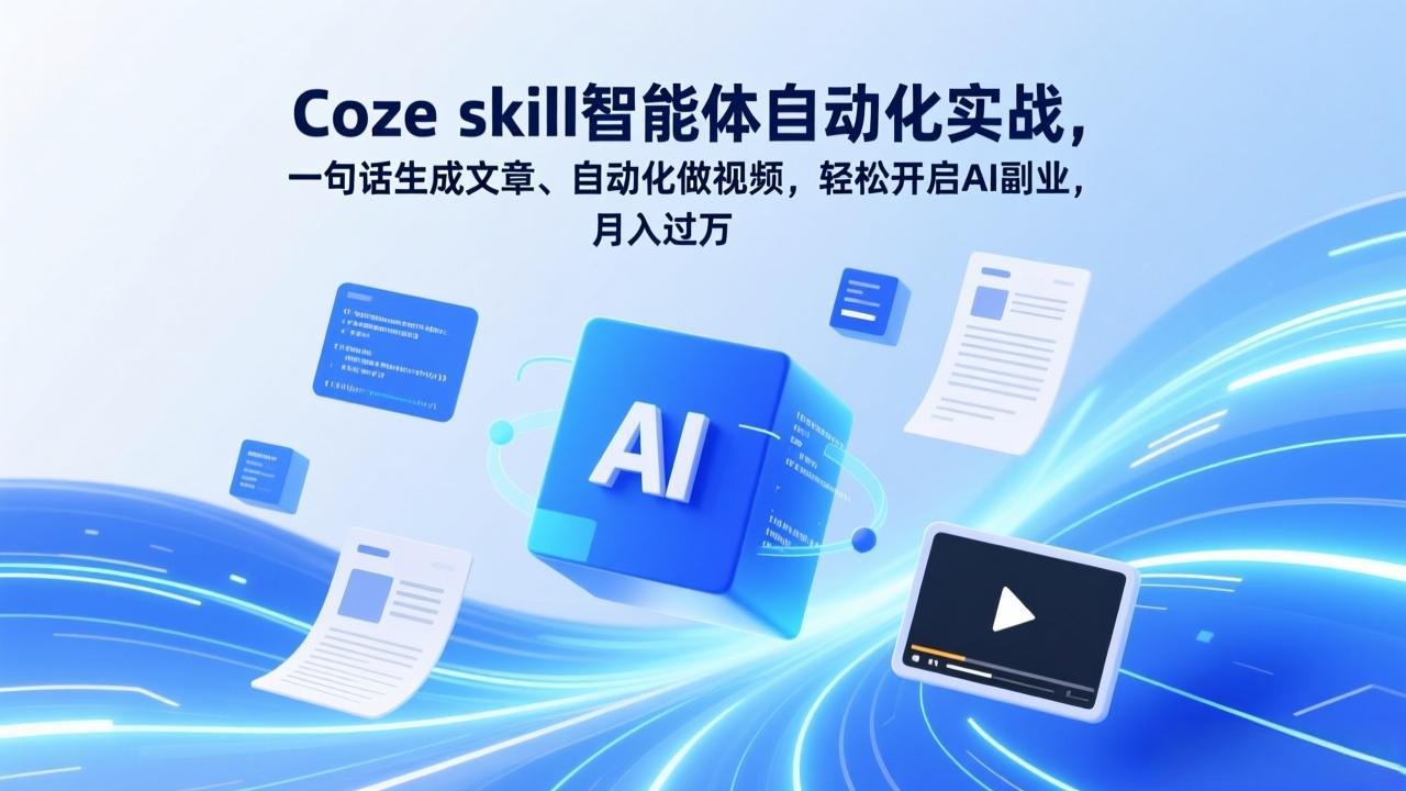 （17399期）Coze skill智能体自动化实战，一句话生成文章、自动化做视频，轻松开启AI副业，月入过万-靠谱项目库