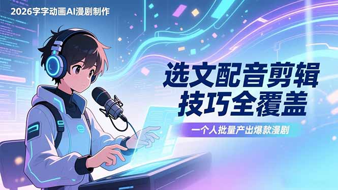 （17477期）2026字字动画AI漫剧制作-1期，选文配音剪辑技巧全覆盖，一个人就能批量产出爆款漫剧-靠谱项目库