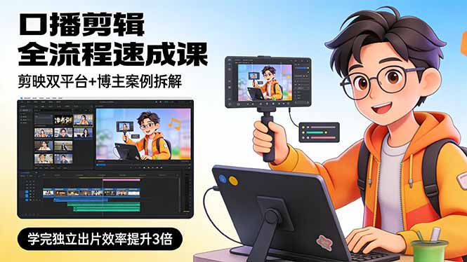 （17420期）口播剪辑全流程速成课，剪映双平台+博主案例拆解，学完独立出片效率提升3倍-靠谱项目库