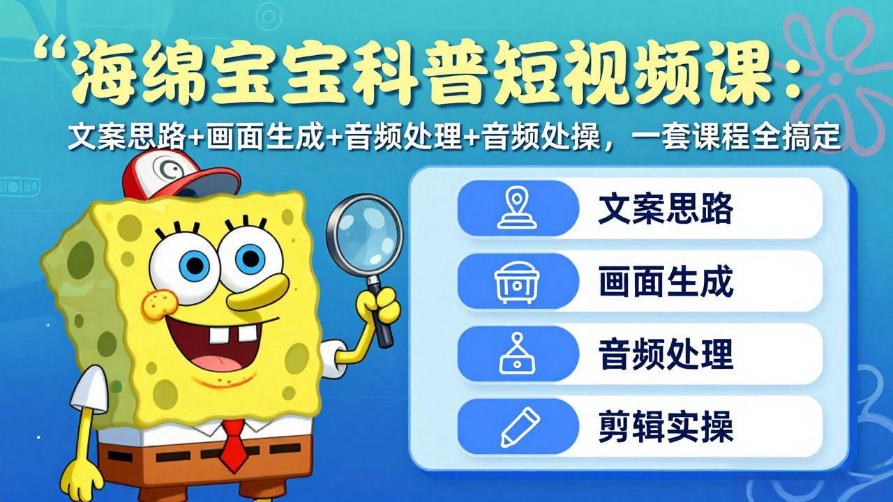 （17756期）海绵宝宝科普短视频课：文案思路+画面生成+音频处理+剪辑实操，一套课程全搞定-靠谱项目库