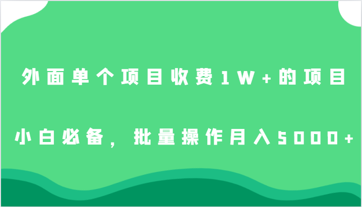 外面单个项目收费1W+的项目，小白必备，批量操作月入5000+-靠谱项目库