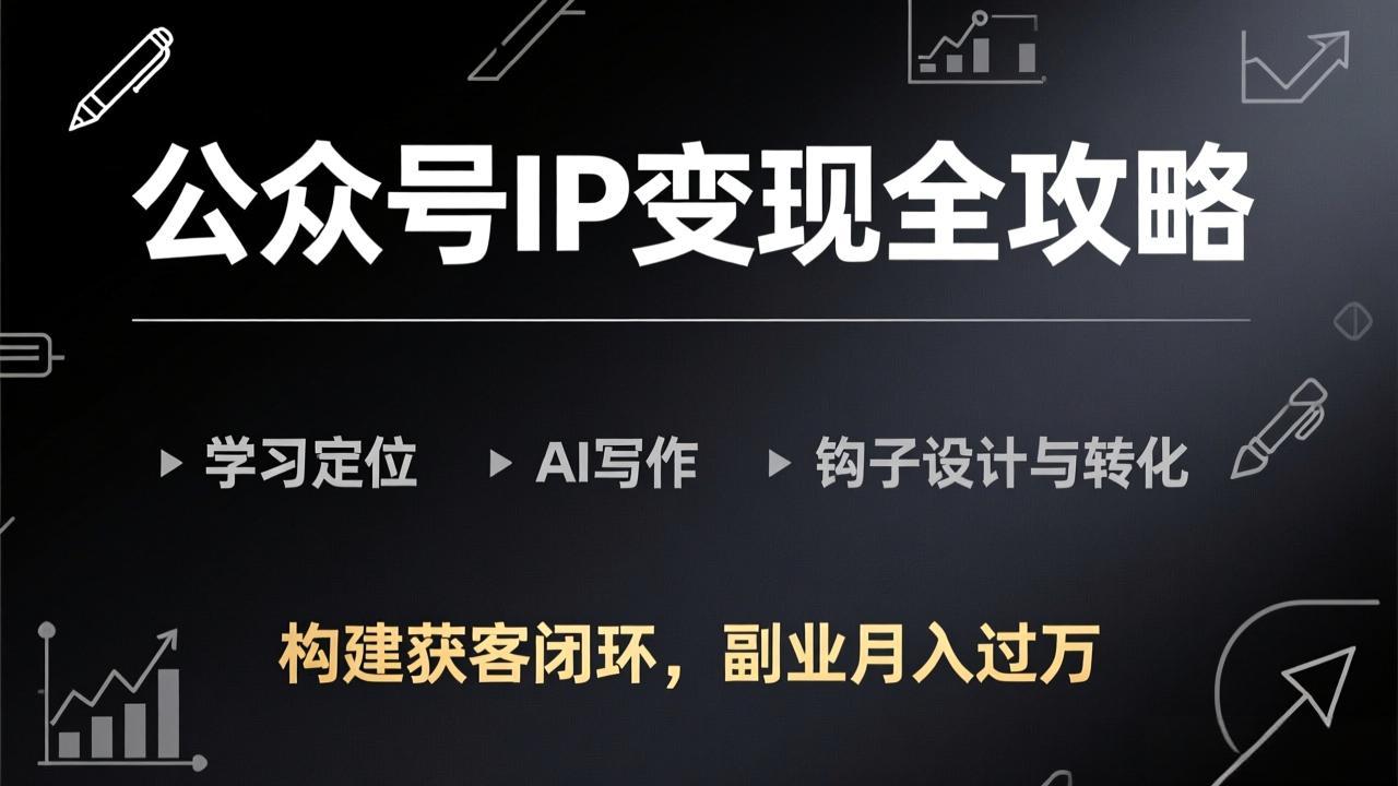 （17523期）公众号IP变现全攻略-更新，学习定位、AI写作、钩子设计与转化，构建获客闭环，副业月入过万-靠谱项目库