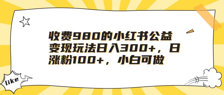 收费980的小红书公益变现玩法日入300+，日涨粉100+，小白可做-靠谱项目库