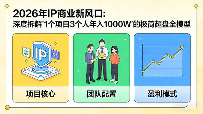 （17661期）2026年IP商业新风口：深度拆解“1个项目3个人年入1000W”的极简超盘全模型-靠谱项目库