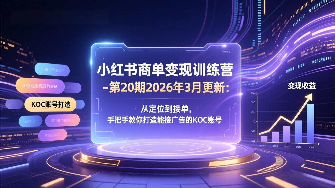 （17590期）小红书商单变现训练营-第20期26年3月更新：从定位到接单，手把手教你打造能接广告的KOC账号-靠谱项目库