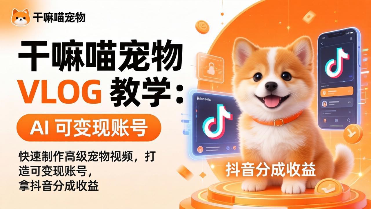（17888期）干嘛喵宠物 VLOG 教学：AI 快速制作高级宠物视频，打造可变现账号，拿抖音分成收益-靠谱项目库