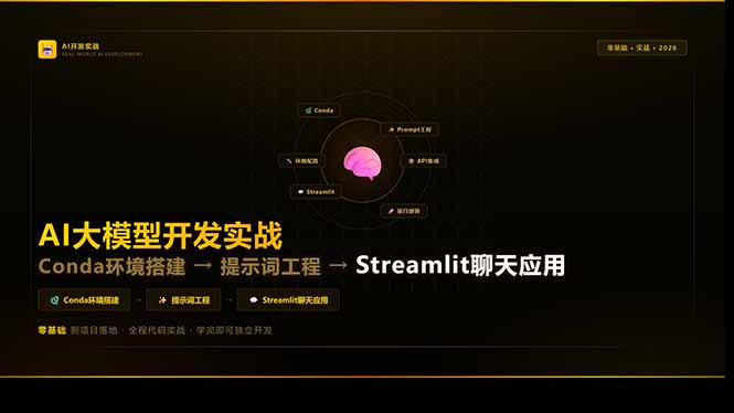 （17723期）AI大模型开发实战：Conda环境搭建→提示词工程→Streamlit聊天应用，零基础到项目落地-靠谱项目库