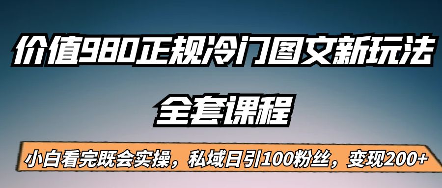 外面卖980的正规冷门图文新玩法，私域日引100粉丝，变现200+-靠谱项目库