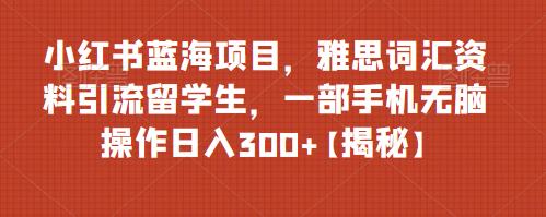 小红书蓝海项目，雅思词汇资料引流留学生，一部手机无脑操作日入300+【揭秘】-靠谱项目库