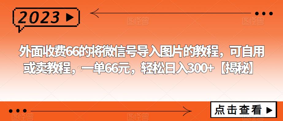 外面收费66的将微信号导入图片的教程，可自用或卖教程，一单66元，轻松日入300+【揭秘】-靠谱项目库