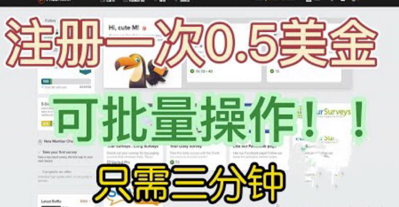 国外项目注册一次0.5美金，只需三分钟无脑操作，可批量同时放大操作，小白工作室福利【揭秘】-靠谱项目库