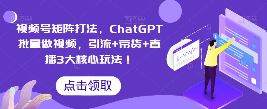视频号矩阵打法，ChatGPT批量做视频，引流+带货+直播3大核心玩法！-靠谱项目库