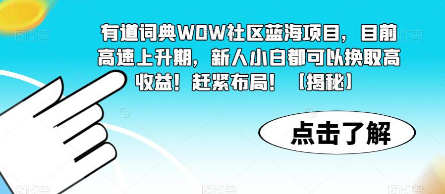 有道词典WOW社区蓝海项目，目前高速上升期，新人小白都可以换取高收益！赶紧布局！【揭秘】-靠谱项目库