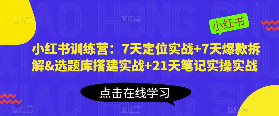 小红书训练营：7天定位实战+7天爆款拆解&选题库搭建实战+21天笔记实操实战-靠谱项目库