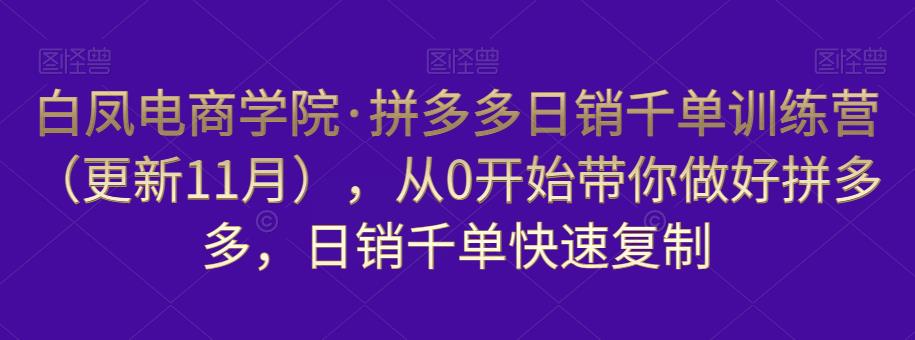 白凤电商学院·拼多多日销千单训练营，从0开始带你做好拼多多，日销千单快速复制（更新知2023年3月）-靠谱项目库