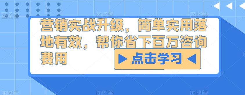 营销实战升级，简单实用落地有效，帮你省下百万咨询费用-靠谱项目库