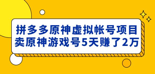 外面卖2980的拼多多原神虚拟帐号项目：卖原神游戏号5天赚了2万-靠谱项目库