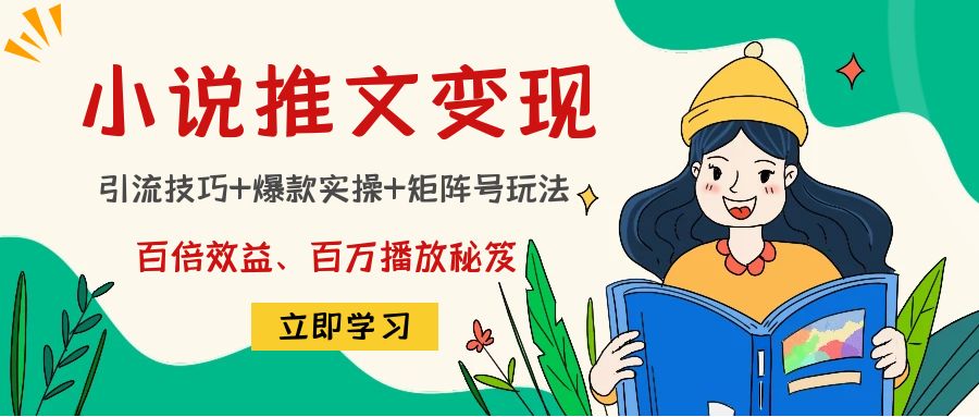 小说推文训练营：引流技巧+爆款实操+矩阵号玩法，百倍效益、百万播放秘笈-靠谱项目库