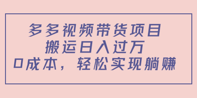 多多视频带货项目，搬运日入过万，0成本，轻松实现躺赚（教程+软件）-靠谱项目库
