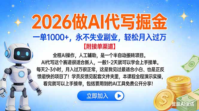 2026做AI代写掘金，一单1000+，永不失业副业，轻松月入过万-靠谱项目库