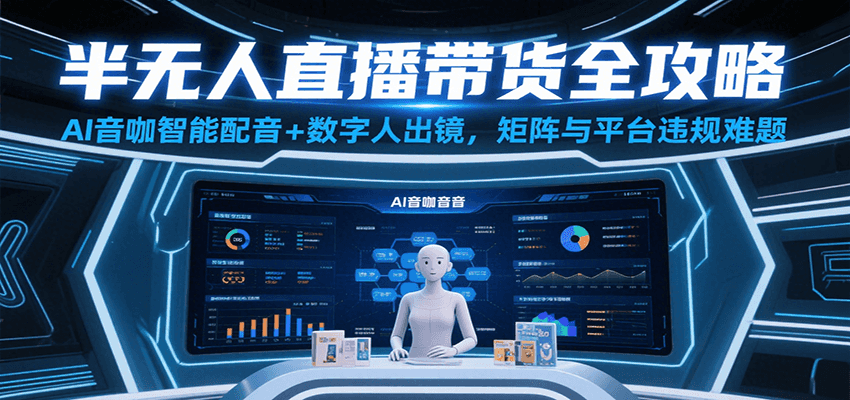 半无人直播带货全攻略：AI音咖智能配音+数字人出镜，解决账号矩阵与平台违规难题-靠谱项目库