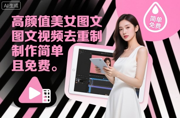 高颜值美女图文视频去重制作教学，制作简单且免费-靠谱项目库