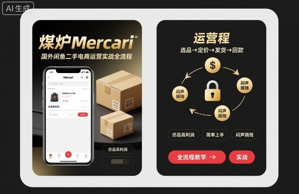 煤炉Mercari国外闲鱼二手电商运营实战全流程，仿品高利润，简单上手，闷声搞钱-靠谱项目库