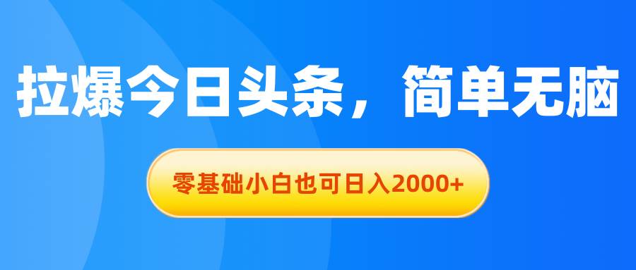 （11077期）拉爆今日头条，简单无脑，零基础小白也可日入2000+-靠谱项目库
