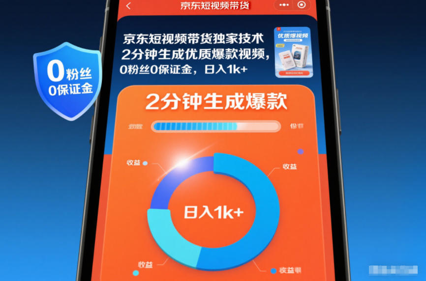 京东短视频带货独家技术，2分钟生成一条优质爆款视频，0粉丝0保证金，日入1k+【揭秘】-靠谱项目库