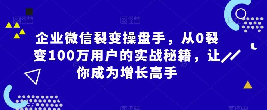 企业微信裂变操盘手，从0裂变100万用户的实战秘籍，让你成为增长高手-靠谱项目库