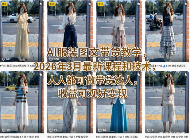 AI服装图文带货教学，2026年3月最新课程和技术，人人都可做带货达人，收益可观好变现-靠谱项目库