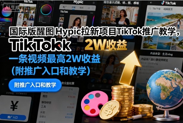 国际版醒图Hypic拉新项目TikTok推广教学，一条视频最高2W收益（附推广入口和教学）-靠谱项目库