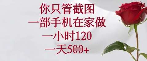 你只管截图，一部手机在家做，苹果安卓都可以，一小时120，一天5张+【揭秘】-靠谱项目库
