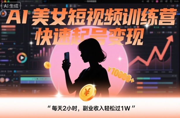 AI美女短视频训练营，快速起号变现，每天2小时，副业收入轻松过1W-靠谱项目库
