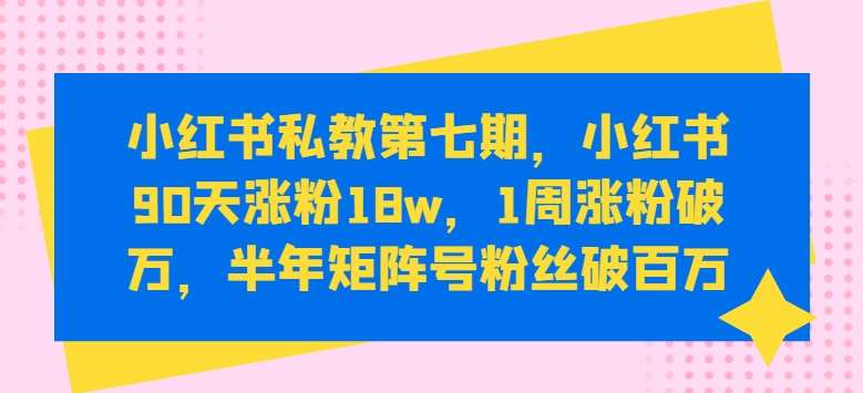 小红书私教第七期，小红书90天涨粉18w，1周涨粉破万，半年矩阵号粉丝破百万-靠谱项目库