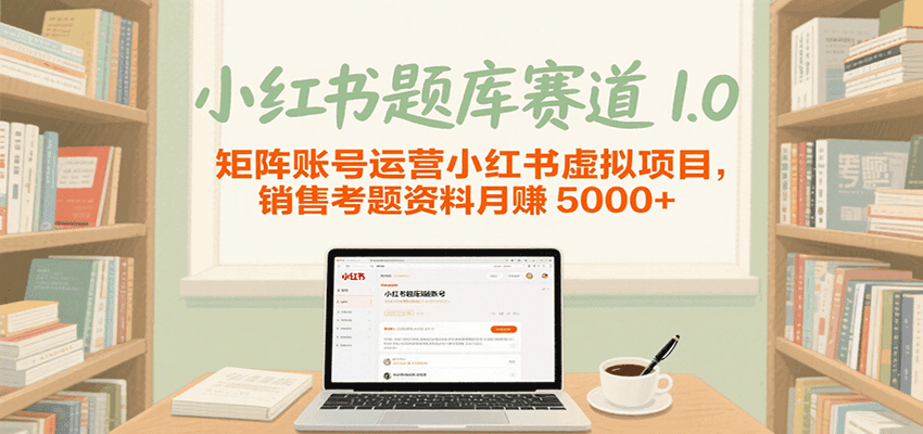 小红书题库赛道1.0，矩阵账号运营小红书虚拟项目，销售行业资格证考题资料月赚5000+-靠谱项目库