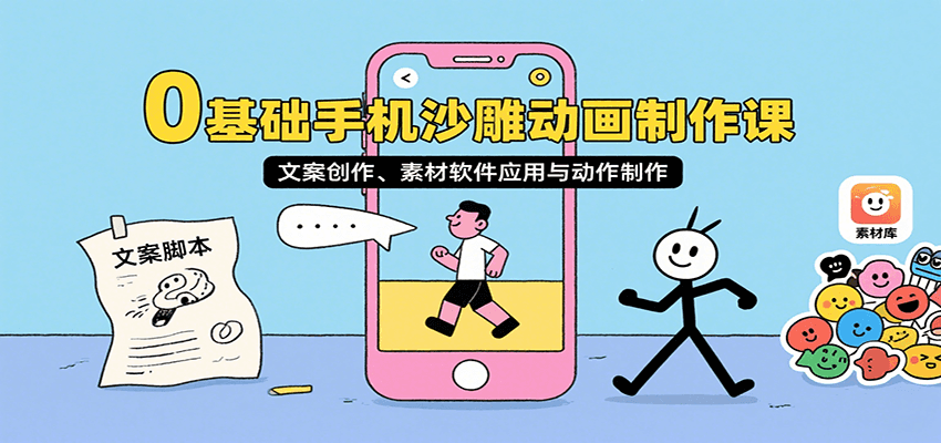 0基础手机沙雕动画制作课，文案创作、素材软件应用与动作制作-靠谱项目库