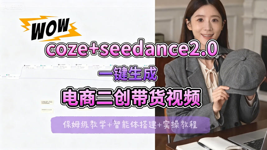 【Coze工作流搭建实操教程】seedance2.0+coze一键生成电商二创带货视频，全流程保姆级教学-靠谱项目库