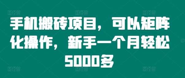 手机搬砖项目，可以矩阵化操作，新手一个月轻松5000多-靠谱项目库