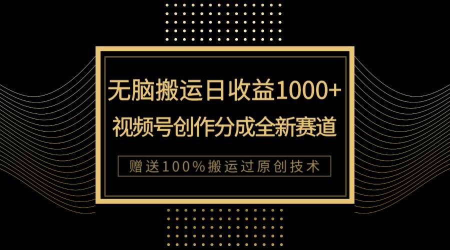 （7736期）单日收益1000+，新类目新赛道，视频号创作分成无脑搬运100%上热门-靠谱项目库