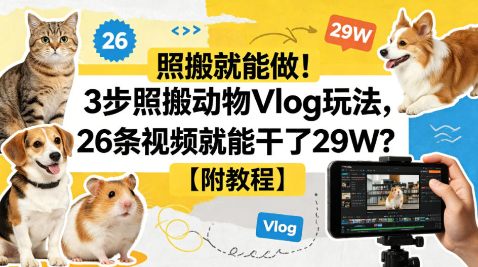 照搬就能做！3步照搬动物Vlog玩法，26条视频就能干了29W？【附教程】【赠coze一键生成工作流】-靠谱项目库
