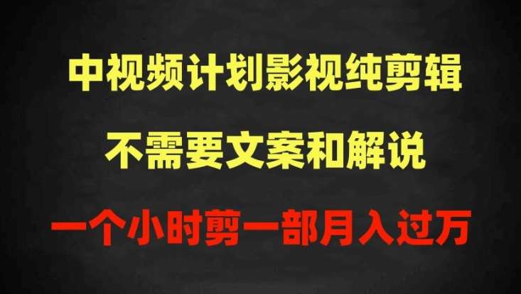 中视频计划影视纯剪辑，不需要文案和解说，一个小时剪一部，100%过原创月入过万【揭秘】-靠谱项目库