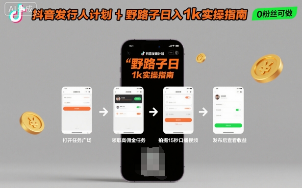 抖音发行人计划全新野路子玩法，随时随地，只要有手机，就能操作，日入1k+【揭秘】-靠谱项目库