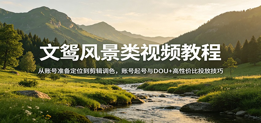 文鸳风景类视频教程：从账号准备定位到剪辑调色，账号起号与DOU+高性价比投放技巧-靠谱项目库