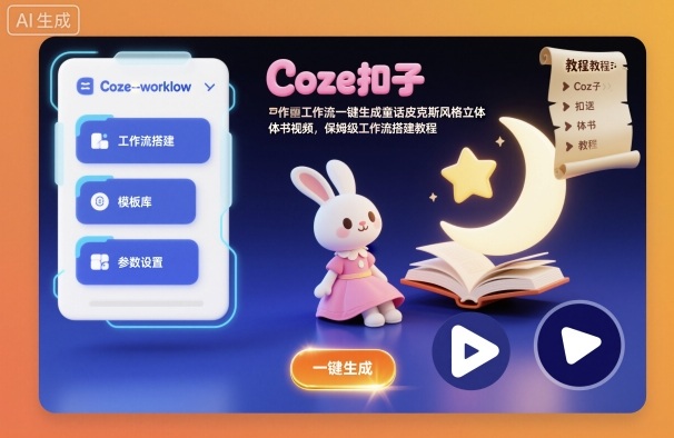 Coze扣子工作流一键生成童话皮克斯风格立体书视频，保姆级工作流搭建教程-靠谱项目库